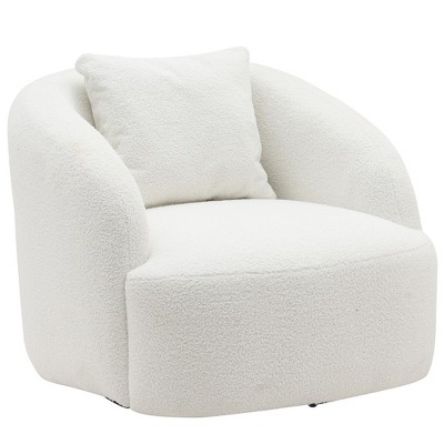 Soft Boucle Upholstered Swivel Accent Barrel Chair Wide Seat Round ...