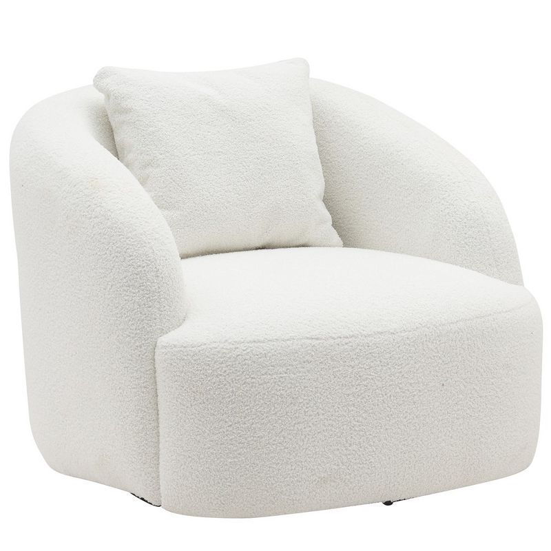 Soft Boucle Upholstered Swivel Accent Barrel Chair Wide Seat Round Single Sofa Chair 360 Swivel, 1 of 8