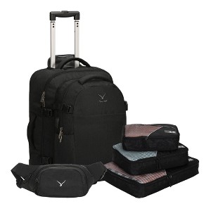 Hynes Eagle 4 in 1 Luggage Set, 22" Trolley Backpack + 20L Daypack + 3-Piece Packing Cube Set + Fanny Pack-Black - 1 of 4