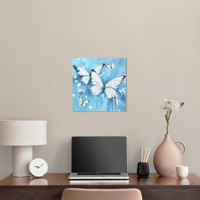 Textured Blue and White Butterflies 16" x 16" Wrapped Canvas Wall Art
