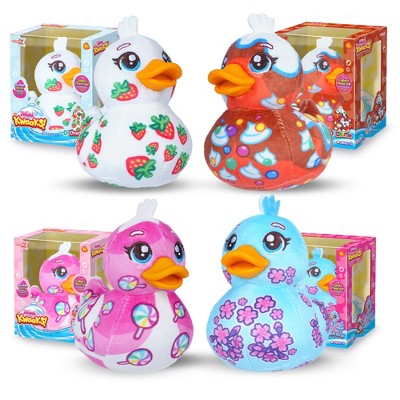 Mini Kwaaks Collectible Plush Ducks, Pack of 4 – 4" Plush with Stitched Eyes & Soft Beak, Hanging Loop Plush Toys, (Lola, Sakura, Charlotte & Charlie)
