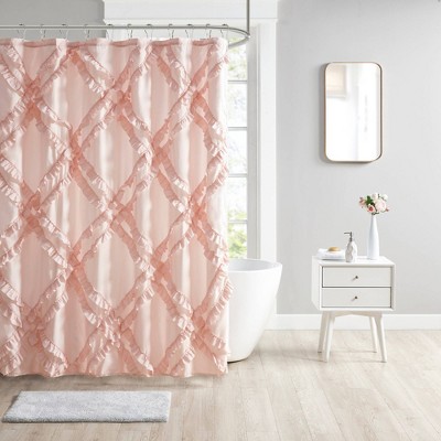 Elia Tufted Diamond Ruffle Shower Curtain Blush