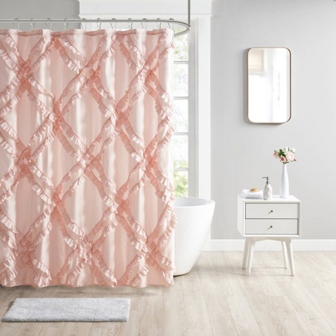 Elia Tufted Diamond Ruffle Shower, Ruffle Fabric Shower Curtain