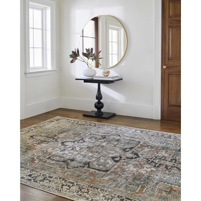 Hauteloom Gray and Navy Washable Polyester Area Rug 8'10" x 12'