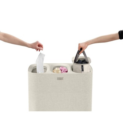Beige Steel Laundry Sorter with Lid and Handles