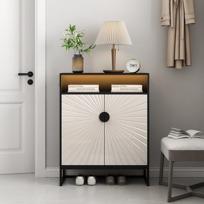 Shoe Cabinet with Doors 5 Tiers Shoe Storage Cabinet with Motion Sensor Night Light&Adjustable Shelves Modern Shoe Organizer Storage white