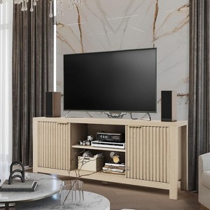 59" Wood TV Stand for TVs Up to 65 Inches, Mid Century Modern TV Entertainment Center with Storage Cabinets & Open Shelves, for Living Room - 1 of 4