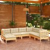 vidaXL Solid Pinewood Patio Lounge Set - 7 Piece Garden Sofa with Cream Cushions - Modular Outdoor Deck Furniture - 2 of 4