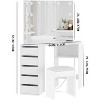 Coucheta White Corner Vanity Set with Lights - Tri-Fold LED Mirror, 5 Drawers, Charging Station & Storage, 44" Makeup Desk for Bedroom - 4 of 4
