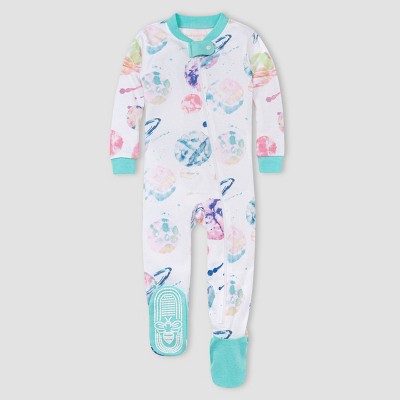 Image of Burt's Bees Baby® Baby Girls' Watercolor Galaxy Organic Cotton Snug Fit Footed Pajama - Blue 6-9M
