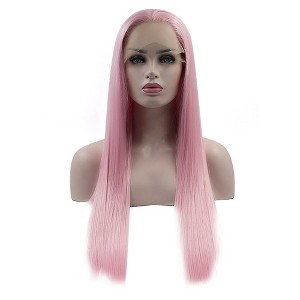 Unique Bargains Women Long Straight Synthetic Fibre Hair Lace Front Wigs with Wig Cap 24" 1PC - 1 of 4