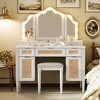 Whisen 44.37” Makeup Vanity Desk, Large Dressing Vanity Table with Tri-Fold Mirror, 5 Drawers, Shelves and 2 Cabinets - 3 of 4