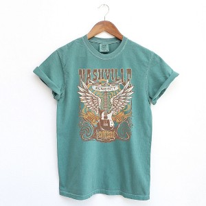 Simply Sage Market Women's Nashville Guitar Wings Short Sleeve Garment Dyed Tee - 1 of 2