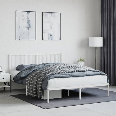 vidaXL Metal Bed Frame with Headboard White 59.1 in.x78.7 in.