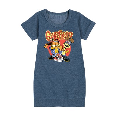 - Garfield - Garf And Odie Logo Graphic Short Sleeve Fleece Dress