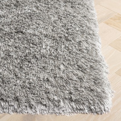 Silver Hand-Tufted Square Shag Area Rug
