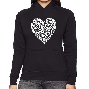 LA Pop Art Women's Word Art Hooded Sweatshirt -Paw Prints Heart - 1 of 4