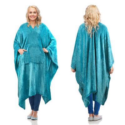 Cozy Fleece Wrap Shawl With Large Front Pockets, Woman Wearable Blanket, Travel Wrap Blanket Cape, Warm Soft Fuzzy Snuggly, Gift for Her - Catalonia