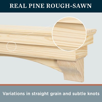 48 Inch Unfinished Pine Wood Rustic Mantel Shelf with Corbels