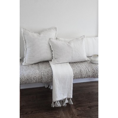 Light Grey Pinstripe Linen Pillow with Down Insert 14x20