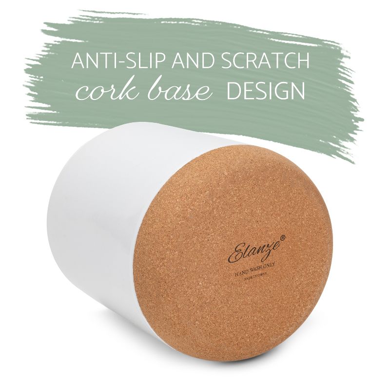 Elanze Designs Glossy X-Large Ceramic Stoneware Cork Bottom Kitchen Utensil Holder, White, 3 of 6