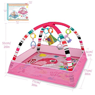 BabyBond 8-in-1 Baby Gym Play Mat, Tummy Time Mat with 5 Sensory Toys, Ball Pit for Stage-Based Motor Skills & Sensory Development