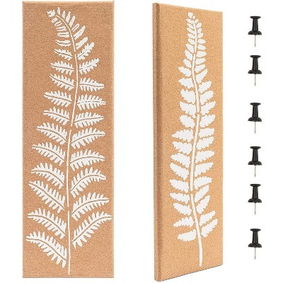 Juvale 2 Pack Frameless Bulletin Cork Board with Leaf Printing, Home Decoration (8 x 23.6 in)