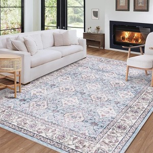 Washable Area Rug Vintage Floral - Foldable Thin Soft Low-Pile Carpet, Non-Slip TPE Backing Floor Cover for Living Room Bedroom (Machine Washable) - 1 of 4