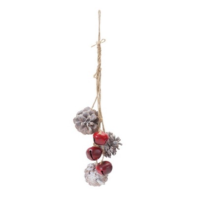 Rustic Red Bell and Pine Cone Drop Ornaments Set