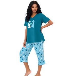 Dreams & Co. Plus Size 2-Piece Capri PJ Set - 1 of 4