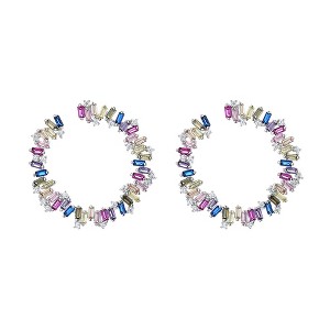 Sterling Silver Multi-Color J Hoop Earring with Crystals - 1 of 4