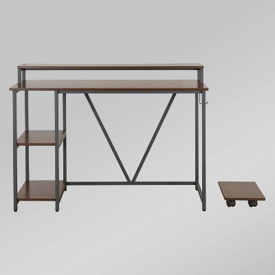 Modern Industrial Walnut Writing Desk with Steel Frame and CPU Caddy