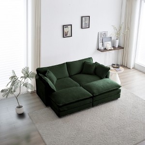 4 Piece Upholstered Sofa 1 Piece of 2 Seater Sofa and 2 Piece of Ottomans 2 Seater Loveseat Lounge with Ottomans Beige Chenille - 1 of 4