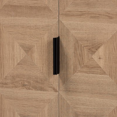 Darien Natural Brown Wood and Black Metal Geometric Accent Cabinet