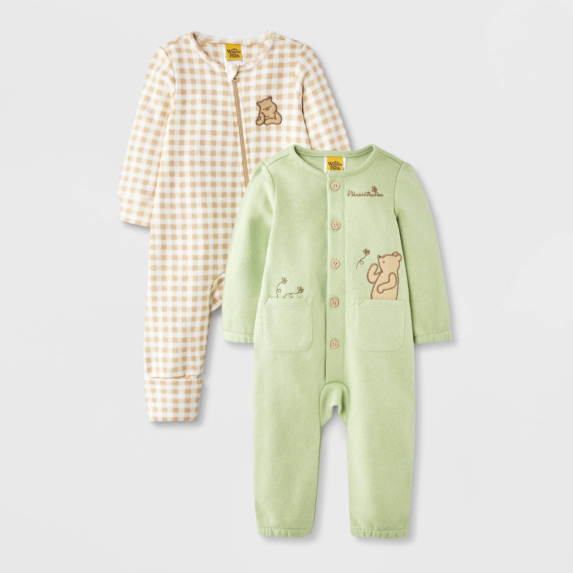Baby Boys' 2pk Disney Winnie The Pooh Long Sleeve Romper - Green
