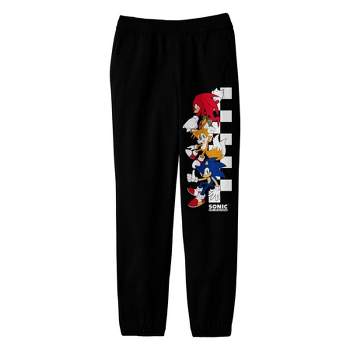Sonic The Hedgehog Sonic Tails Knuckles Checkered Flag Boy's Black Sweatpants