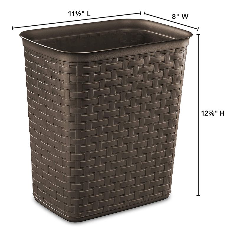Sterilite 3.4 Gallon Weave Wastebasket, Small, Decorative Trash Can for the Bathroom, Bedroom, Dorm Room, or Office, Espresso Brown, 12-Pack, 3 of 5