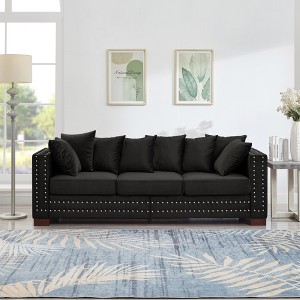 84.5'' Velvet Upholstered 3-Seater Sofa with Square Arms and Nailhead Trim, Hidden Storage - 1 of 4