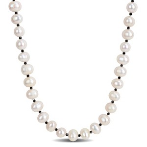 EVERLY JEWELRY | 7-8mm Cultured Freshwater Pearl and Black Spinel Stackable Endless Necklace, 32 inc - 1 of 4