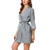 cheibear Womens Satin 2pcs Pajama Silk Nightgown Lounge Nightdress with  Robe Sets Grey Medium