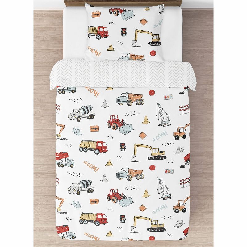 4pc Construction Truck Twin Kids&#39; Comforter Bedding Set Red and Blue - Sweet Jojo Designs, 3 of 7
