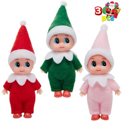 Joyfy Christmas Stocking Stuffer 3-Pack Poseable Tiny Elf Dolls – Interactive Christmas Decor (Red, Green & Pink)