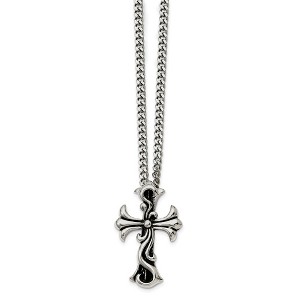 Black Bow Jewelry Antiqued Stainless Steel Medieval Cross Necklace - 22 Inch - 1 of 4