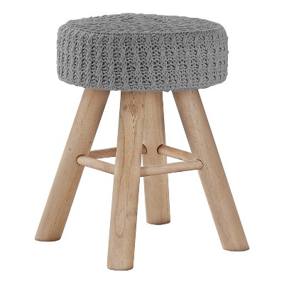 Monarch Specialties Ottoman Pouf Footrest Foot Stool 12Inch Round Velvet Wood Legs Grey Natural Contemporary Modern