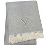 HomeRoots 55" X 70" Gray And White Herringbone Cotton Blend Y Initial Throw Blanket with Tassels And Embroidery - 4 of 4