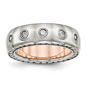 Chisel Stainless Steel Polished Rose IP-plated Inside with CZ Half Round 7mm Band Ring - 1 of 4