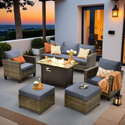 XIZZI Outdoor Sectional Sofa Set, Modular Outdoor Wicker Sofa Set with Optional Solar Table, Ottomans or Fire Pit in 6 Colors, All-Weather Design