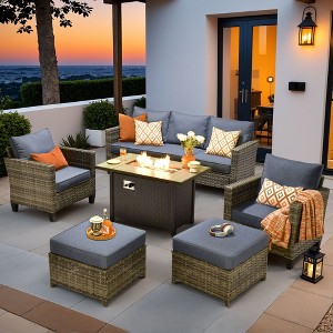 XIZZI Outdoor Sectional Sofa Set, Modular Outdoor Wicker Sofa Set with Optional Solar Table, Ottomans or Fire Pit in 6 Colors, All-Weather Design - 1 of 4