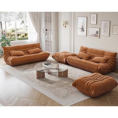 Loveseat Bean Bag Couch with Ottoman, Oversized Fireside Chair Bean Bag Sofa for Adults, Togo Loveseat Sofa with High Density Comfortable Foam