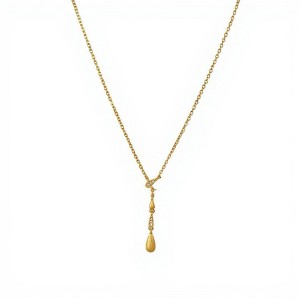 Anna-Kaci Women's Teardrop Pendant Necklace with Textured Drop Charm and Delicate Chain - Gold - 1 of 4